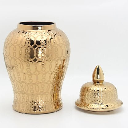 Light Ginger Jar With Lid Storage Jar Centerpiece Home Decor Floral Arrangement Vase Containers Handicraft 31x15CM