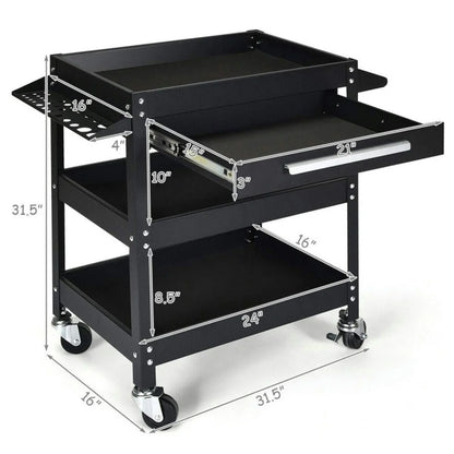 Spaco Rolling Tool Cart Mechanic Cabinet Storage ToolBox Organizer with Drawer-Black, Utility Cart on Wheels for Warehouse Garage Cleaning Office