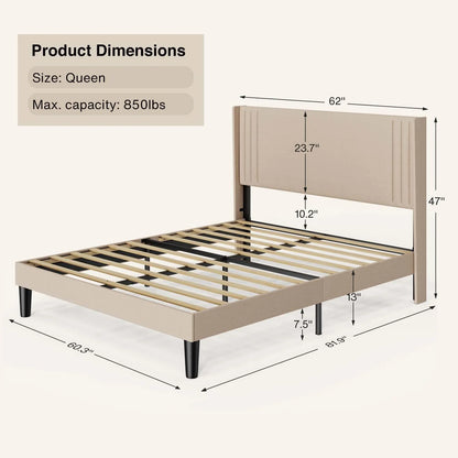 Bedroom Furniture Set - Includes Queen Bed Frame, Nightstands Set of 2, 5-Drawer Dresser & Vanity Desk - Modern Storage Solution for Stylish Home Decor, Beige/White
