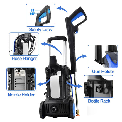 Electric Pressure Washer 4800PSI-Max 2.9GPM Pressure Washer with 25 Foot Hose, 16.4 Foot Power Cord, Soap Tank Car Wash Machine Blue Ideal Cleaning for Patio