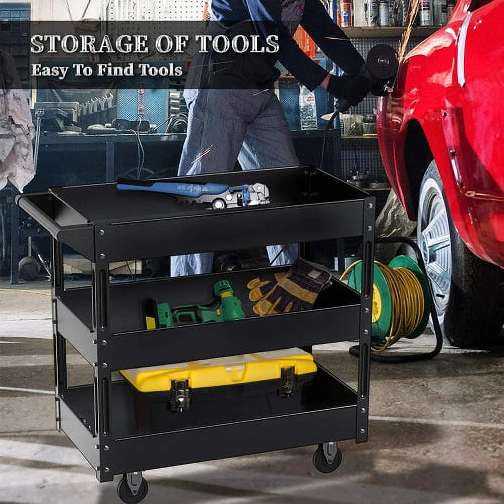 XERATH Steel 3-Shelf Multipurpose Utility/Supply/Service/Tool Cart Great for Garage, Warehouse, Cleaning, Office & Workplace [Assembled Size: 30 (L) x 16 (W) x 30.5 (H) inch]