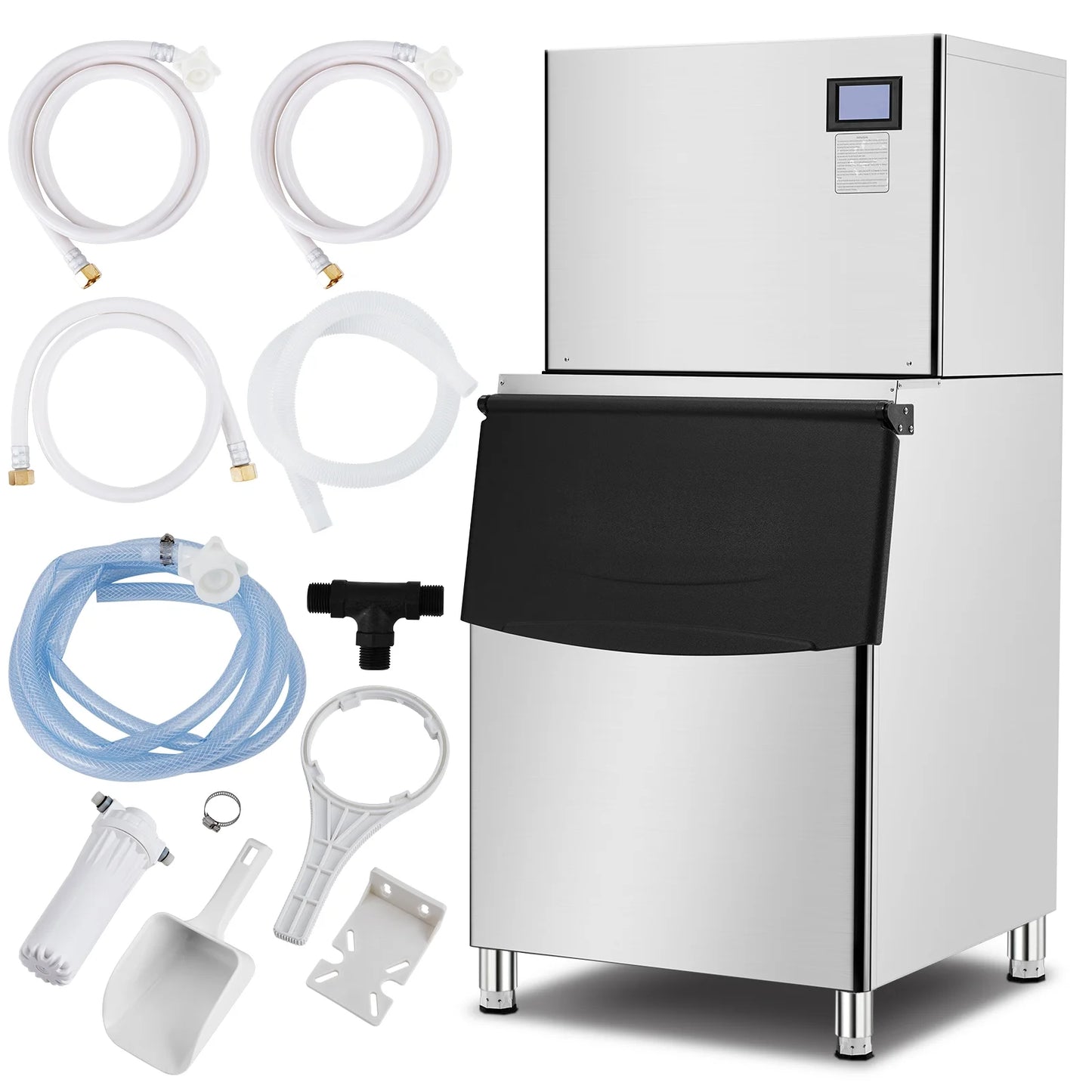 EastVita Commercial Ice Maker Machine, 550LBS Stainless Steel Under Counter Ice Machine with 300LBS Ice Storage Capacity, Self Cleaning,Ice Cube for Bar/Cafe/Restaurant