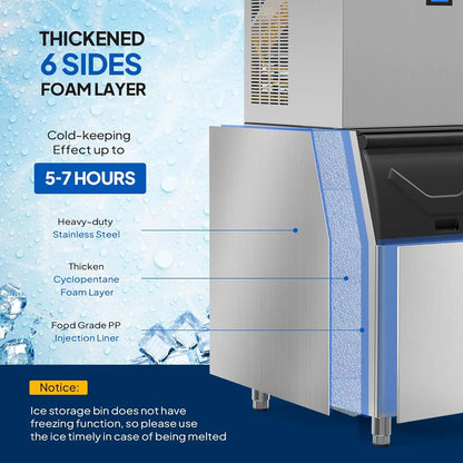 ROVSUN 400LBS/24H Commercial Ice Maker with 300LBS Storage Bin, Commercial Ice Machine with LCD Touch Control Panel & Automatic Cleaning for Restaurant Bar Coffee Shop Home Supermarket