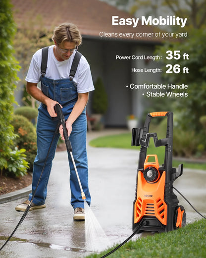 VEVOR Electric Pressure Washer, Max 4500 Psi and 3.2 GPM with Pressure Adjustment, High Power Pressure Cleaning Machine with 4 Quick Connect Nozzles
