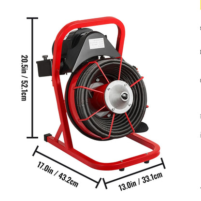 KFFKFF 50 Ft x 1/2 Inch Drain Cleaner Machine fit 1 Inch (25mm) to 4 Inch(100mm) Pipes Drain Cleaning Machine Portable Electric Drain Auger with Cutters Glove Drain Auger Cleaner Sewer Snake