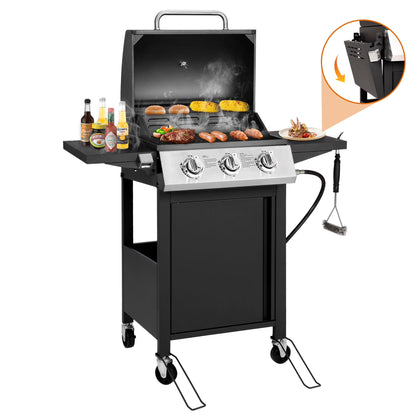 SEGMART 4 Burner BBQ Propane Gas Grill, Stainless Steel 40,000 BTU Patio Garden Barbecue Grill with Folding Side Tables, Cleaning Brush & Thermometer, Perfect for Camping, Outdoor Cooking