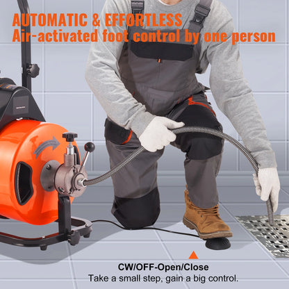 BENTISM Drain Cleaning Machine 75 ft x 3/8 in Electric Drain Auger Drain Cleaner Machine Auto Feed