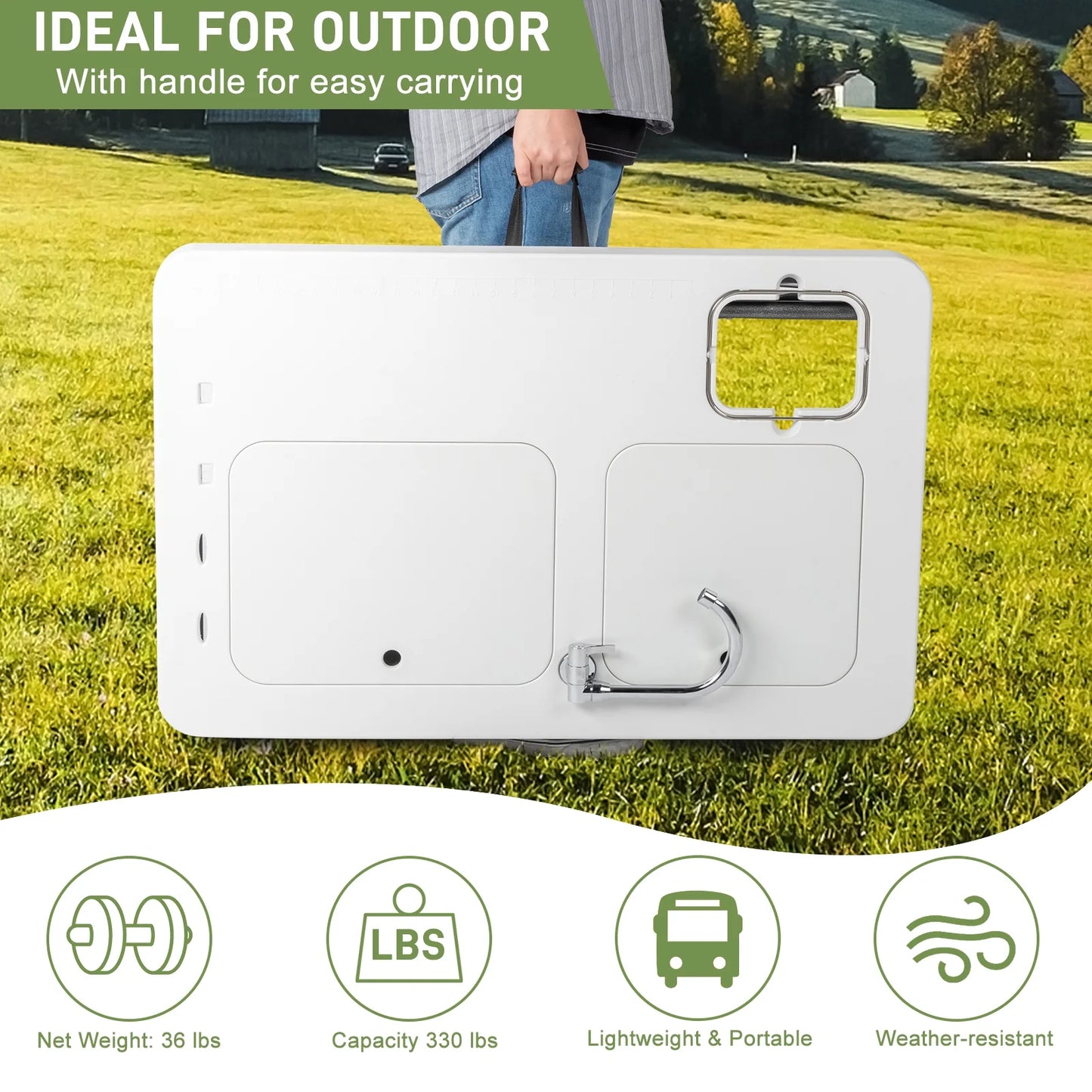 Ktaxon Portable Folding Table Fish Fillet Hunting Cleaning Cutting Camping Picnic with Sink Faucet
