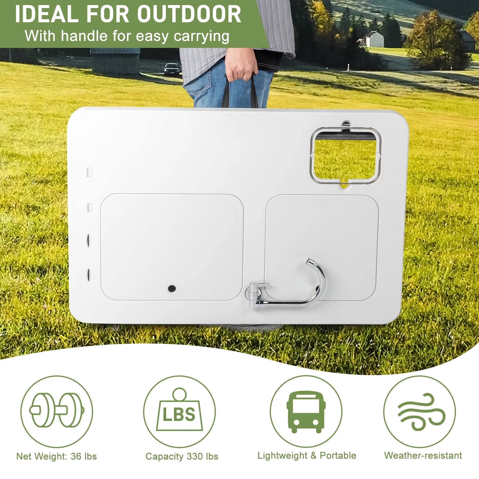 Ktaxon Portable Folding Table Fish Fillet Hunting Cleaning Cutting Camping Picnic with Sink Faucet