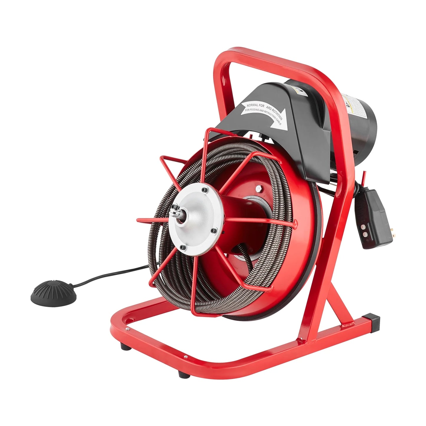 VEVOR Drain Cleaner Machine 50FT x 3/8 Inch, Sewer Snake Auger Manual Feed, 250W Electric Drain Cleaning Machine with 4 Cutters & Air-activated Foot Switch for 2" to 4" Pipes