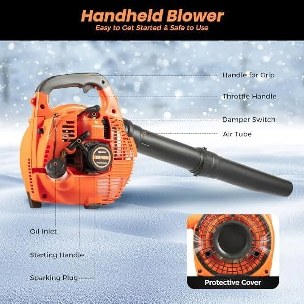 Handheld Gas Blower, 2-Stroke Gas Powered Leaf Blower, 750W 25.4cc Gasoline Grass Sweeper for Lawn Care, Snow Blowing & Yard Cleaning, Heavy Duty Grassland Cleaning Machine