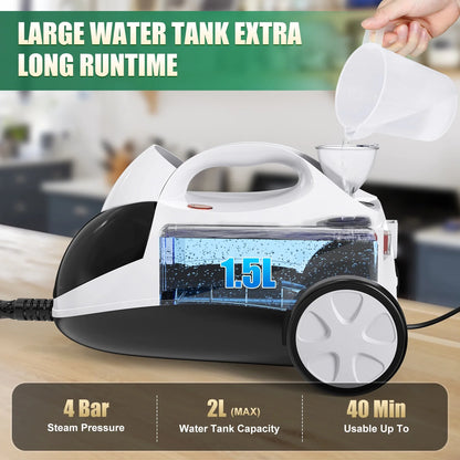 Loheer Steam Cleaner, 1500W Multipurpose Steamer for Cleaning with 15 Accessories, 2L Tank, Child Lock, Chemical-Free Cleaning, Steam Mop for Home, Car, and Furniture