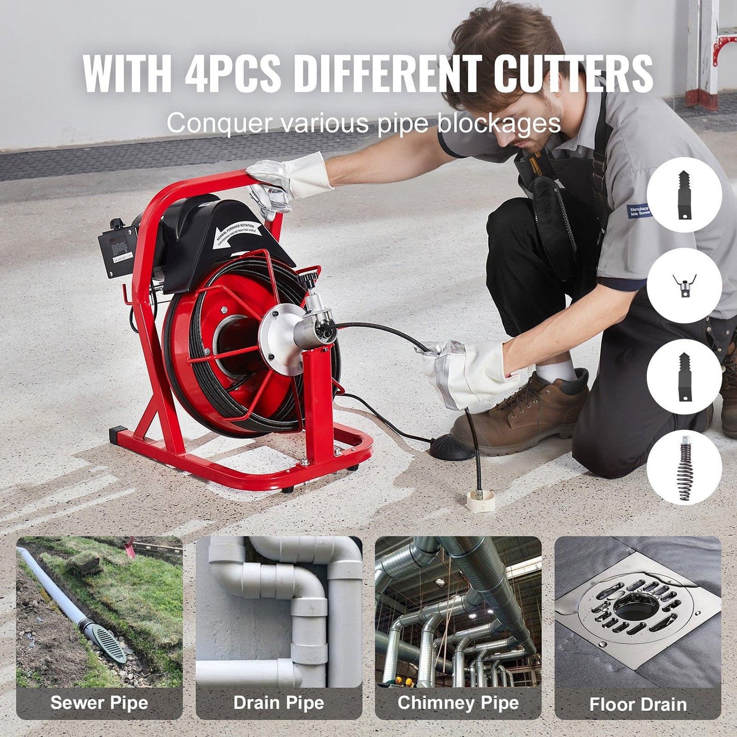Choco Moon Electric Drain Auger 50FT 3/8 In Auto Feed Plunger, Drain Snake for Clog Removal, Powerful Cleaning Tool