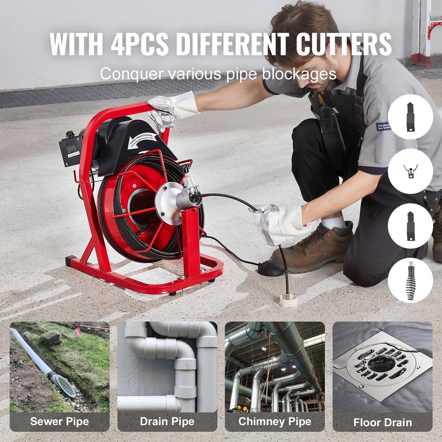 Choco Moon Electric Drain Auger 50FT 3/8 In Auto Feed Plunger, Drain Snake for Clog Removal, Powerful Cleaning Tool