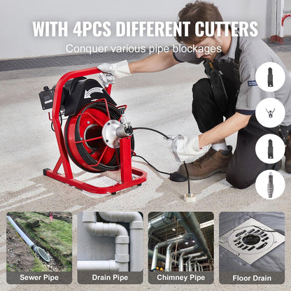 Choco Moon Electric Drain Auger 50FT 3/8 In Auto Feed Plunger, Drain Snake for Clog Removal, Powerful Cleaning Tool