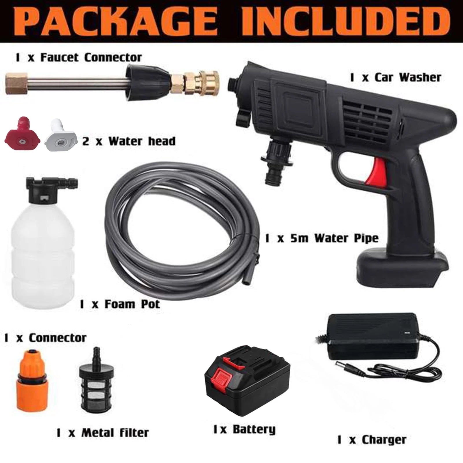 Aumotop Cordless Pressure Washer, 24V Portable Pressure Cleaner with 2 Adjustable Nozzles, Electric Handheld High Power Washer for Car, Fence, Floor Cleaning, Watering