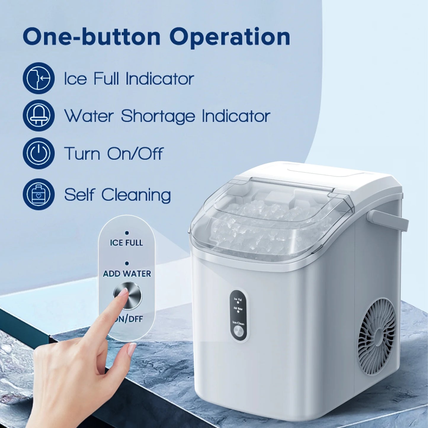 Electactic Nugget Ice Maker Countertop, 35lbs/24H, Self-Cleaning, Pebble Portable Ice Machine with Handle (White)