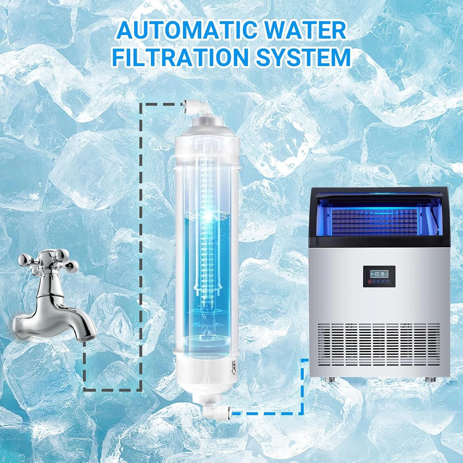 Heavy-Duty Commercial Ice Maker, 265 lbs/24H Production with 55 lbs Storage Capacity - Stainless Steel Under-Counter Ice Machine with Self-Cleaning Function and LCD Panel