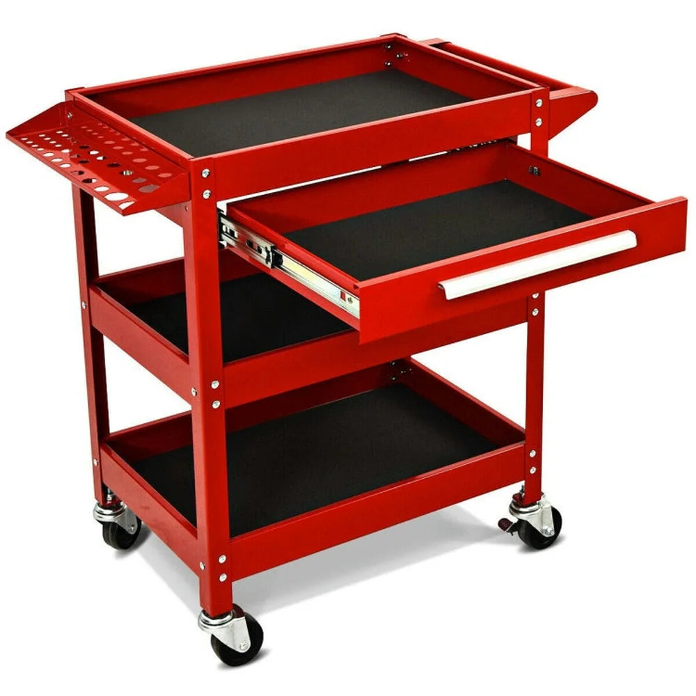 Spaco Rolling Tool Cart Mechanic Cabinet Storage ToolBox Organizer with Drawer-Black, Utility Cart on Wheels for Warehouse Garage Cleaning Office