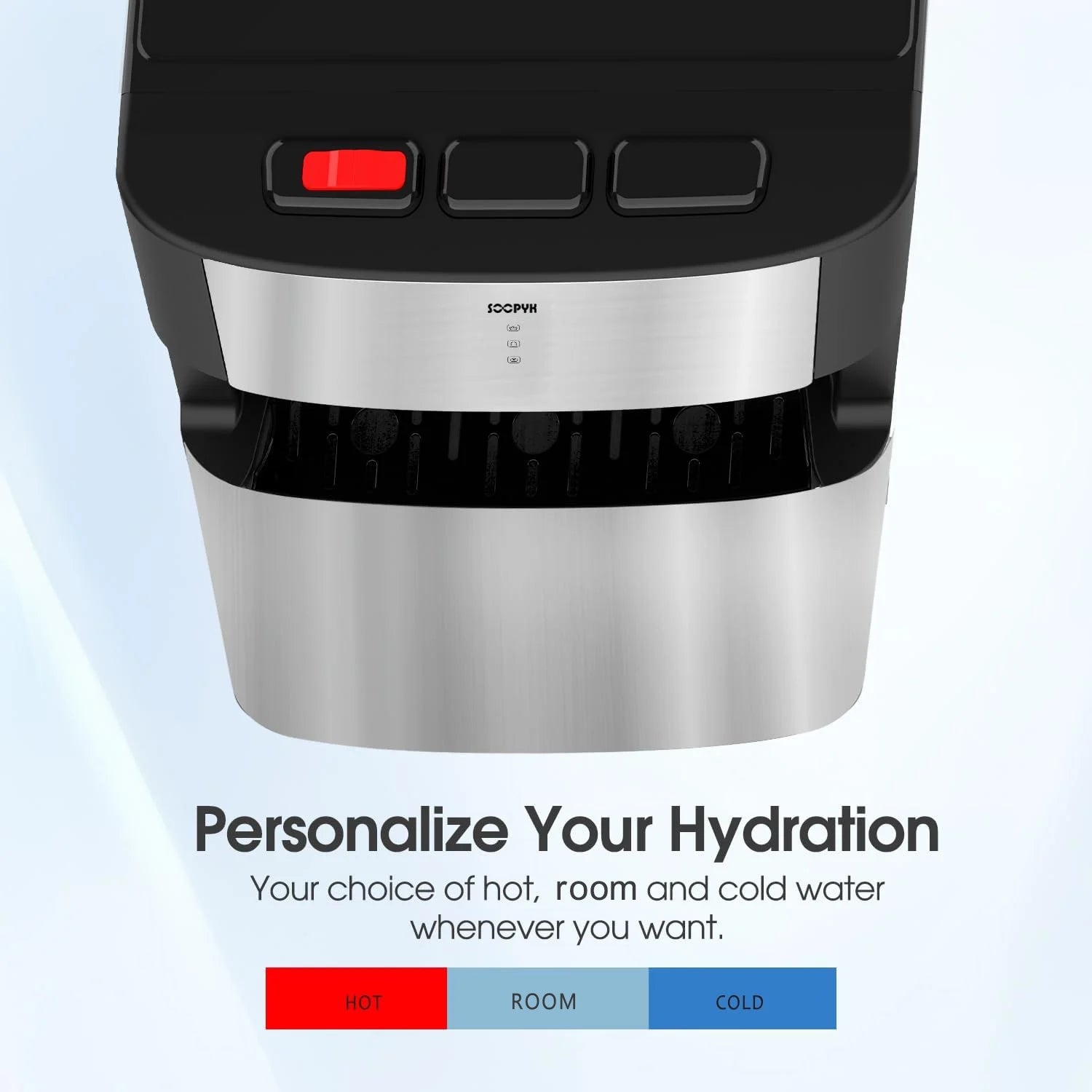 SOOPYK UV Self Cleaning Bottom Loading Water Cooler Dispenser for 5 Gallon Bottles 3 Temperatures, Child Safety Lock, LED Display with Empty Bottle Alert, Stainless Steel