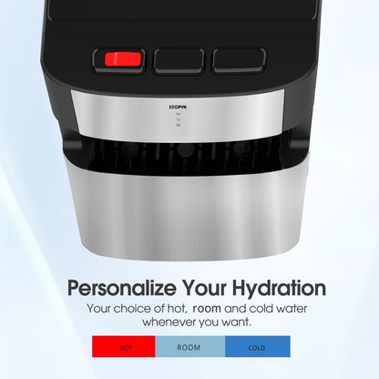 SOOPYK UV Self Cleaning Bottom Loading Water Cooler Dispenser for 5 Gallon Bottles 3 Temperatures, Child Safety Lock, LED Display with Empty Bottle Alert, Stainless Steel