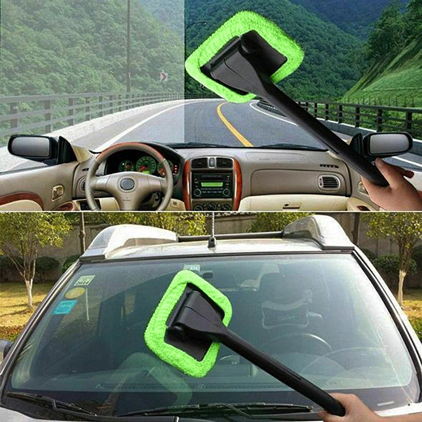 VerPetridure Windshield Cleaner -Microfiber Car Window Cleaning Tool With Extendable Handle And Washable Reusable Cloth Pad Head Auto Interior Exterior Glass Wiper Car Glass Cleaner Kit