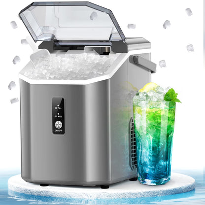 LHRIVER Countertop Nugget Ice Maker, 35Lbs/24H, Soft Chewable Ice, Ice Scoop, Self-Cleaning, White