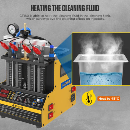 AUTOOL CT160 Fuel Injector Tester Cleaning Machine, 2000ml 4 Cylinder Injector Ultrasonic Heating Cleaner, 110V Petrol Injection Tester for Cars Motorcycles