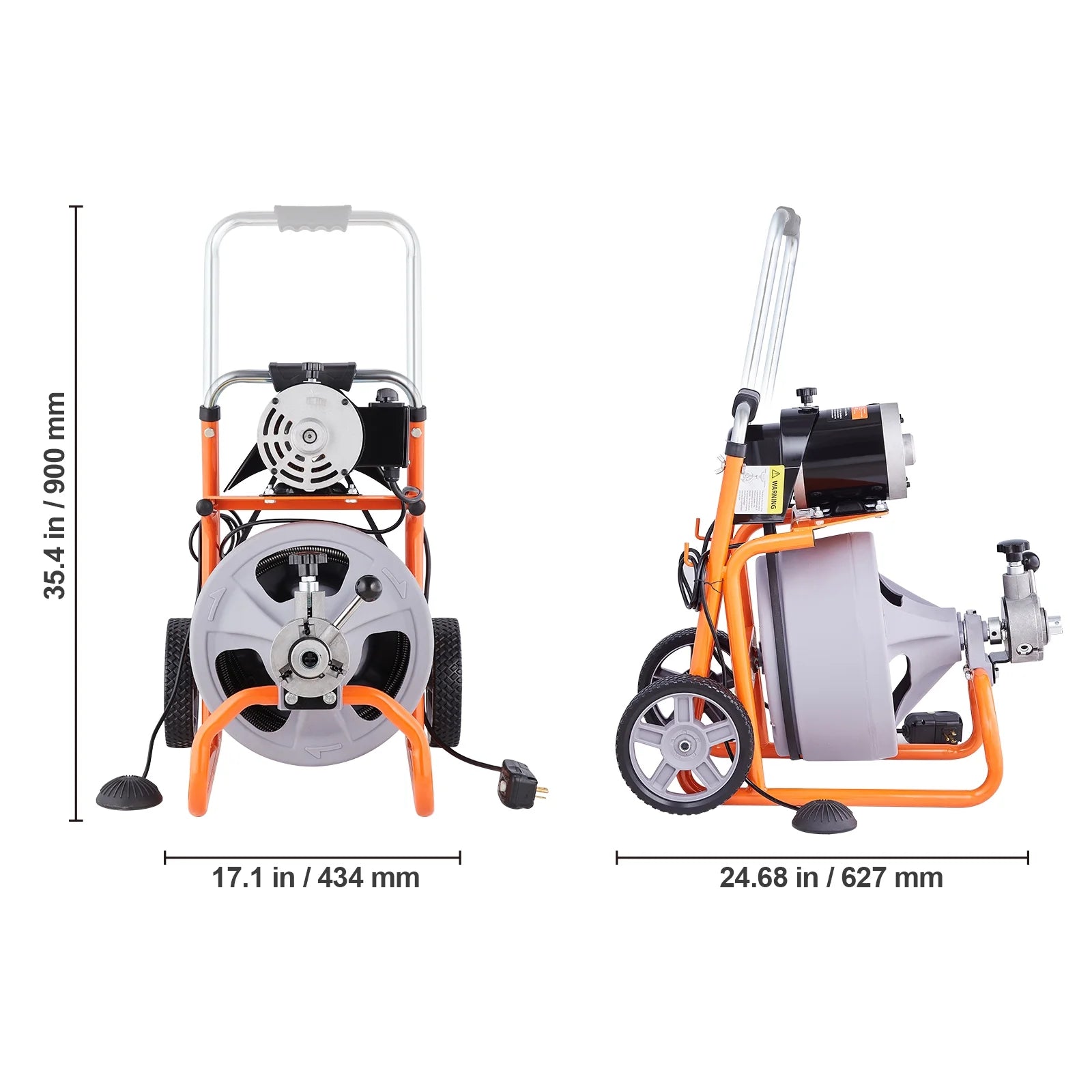 VEVOR Drain Cleaner Machine 100FT x 3/8 Inch, Auto Feed Sewer Snake Drain Auger on Wheels, Portable Drain Cleaning Machine with 8 Cutters & Air-activated Foot Switch for 2" to 4" Pipes