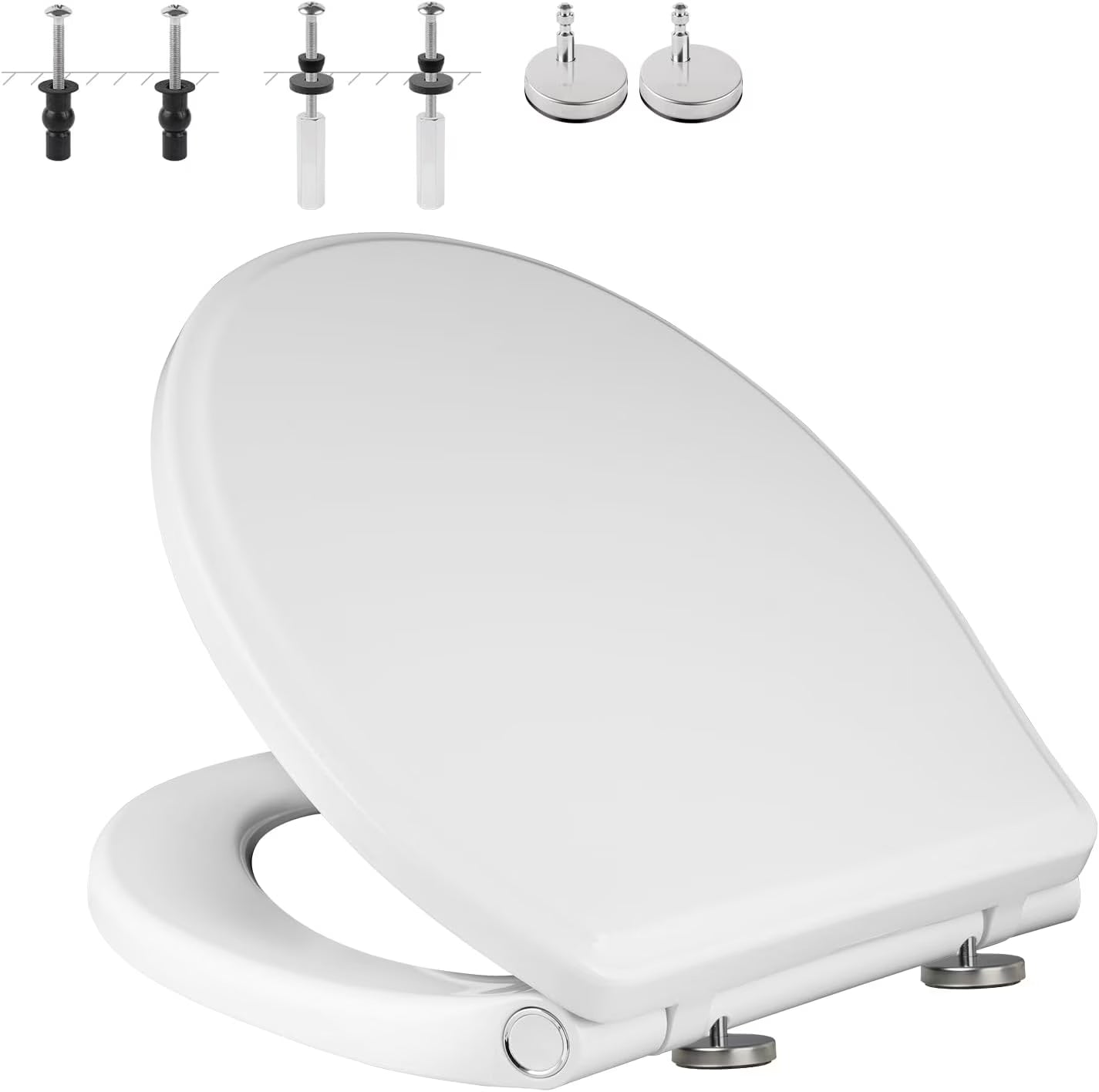 Elongated Toilet Seat with Softclose Cover, One-Click to Quick Release, Easy Installation & Cleaning, Compatible with TOTO/Gerber/Kohler, Non-Slip Toilet Bumpers, White