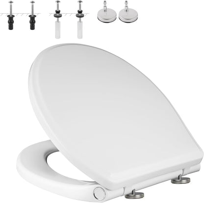 Elongated Toilet Seat with Softclose Cover, One-Click to Quick Release, Easy Installation & Cleaning, Compatible with TOTO/Gerber/Kohler, Non-Slip Toilet Bumpers, White