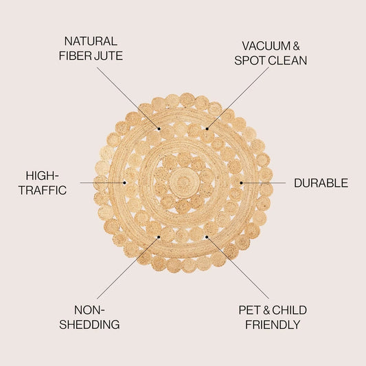 JONATHAN Y RNF114A-5R Daisy Hippy Jute Medallion Circle Indoor Area -Rug, Geometric, Cottage, Coastal Easy -Cleaning,Bedroom,Kitchen,Living Room,Non Shedding, Natural, 5' Round
