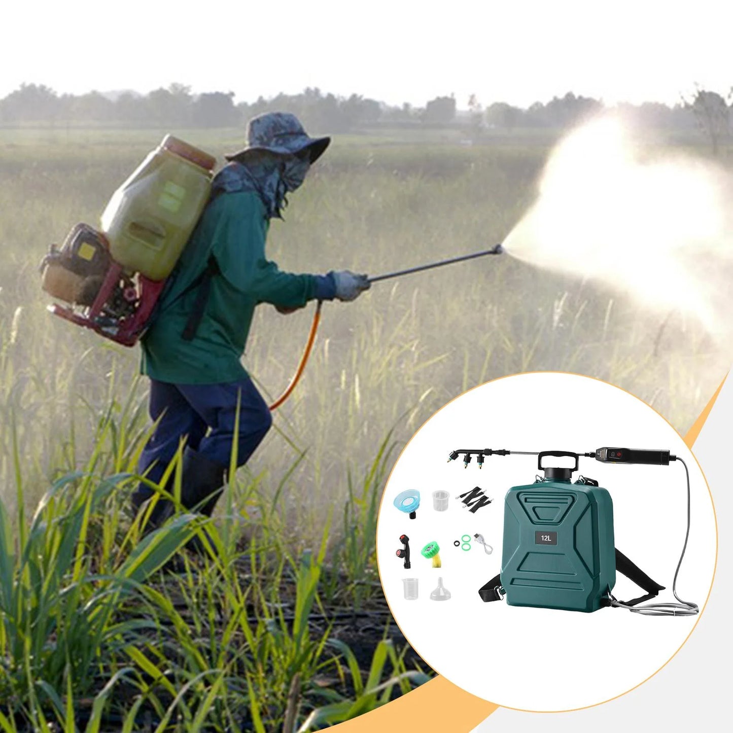 koolsoo Garden Electric Sprayer 2 Spray Speed 12L Practical Comfortable Handle, Retractable Water Sprayer for Gardening Cleaning Green