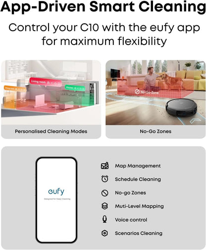 eufy C10 Robot Vacuum with Self Emptying Station, Edge Expansion Brush, 2.85-Inch Ultra-Slim Body, Carpet Cleaning
