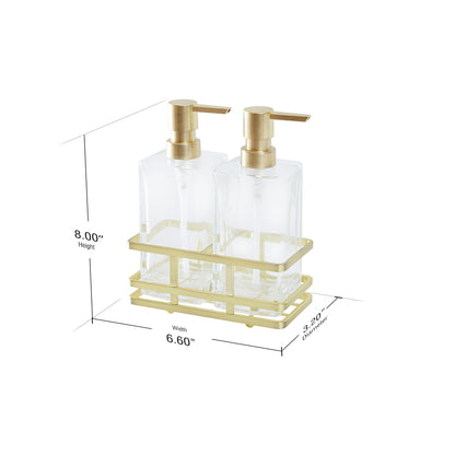 Home Decor 3-piece Glass Soap Dispenser Set with Metal Storage Caddy