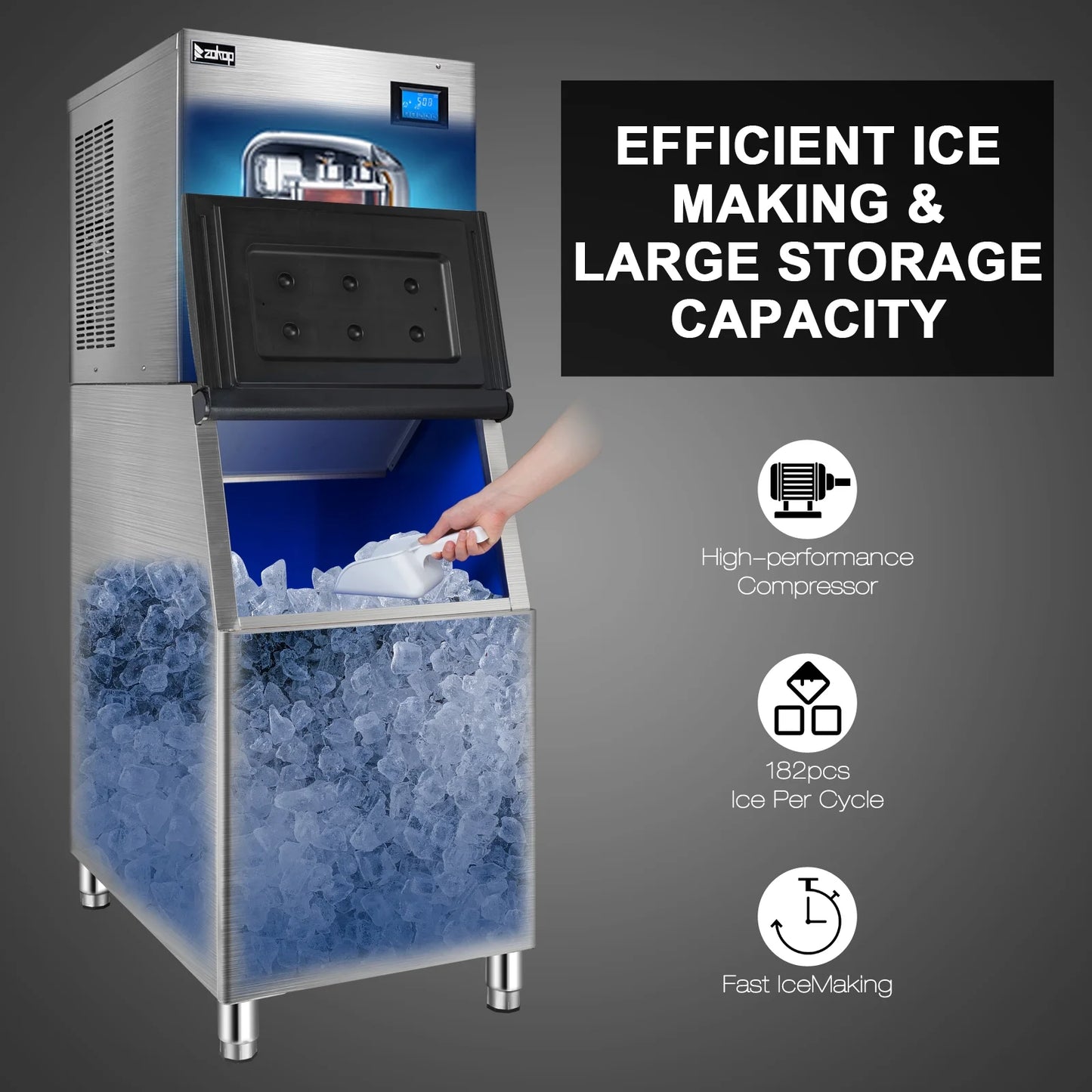 Ktaxon 550LBS/24H Commercial Ice Maker Machine & 300LBS Storage Bin, Commercial Ice Machine with LCD Touch Control Panel & Automatic Cleaning for Restaurant Bar Coffee Shop Home Supermarket
