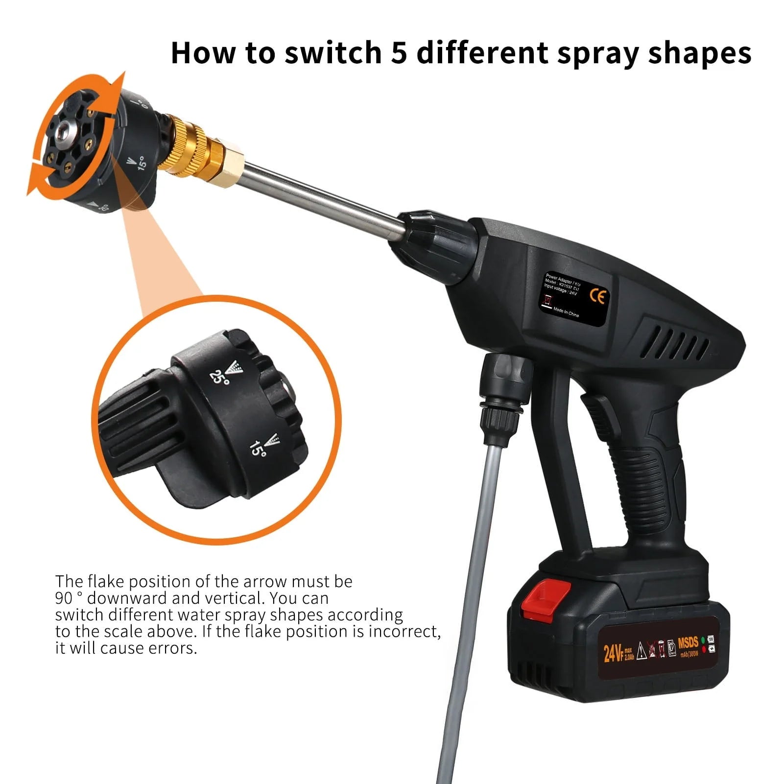 Eccomum 6-in 1 Spray Cordless Power Washer 60Bar 300W High Power Washer Machine with Rechargeable Battery for Car Fence Floor Cleaning Watering