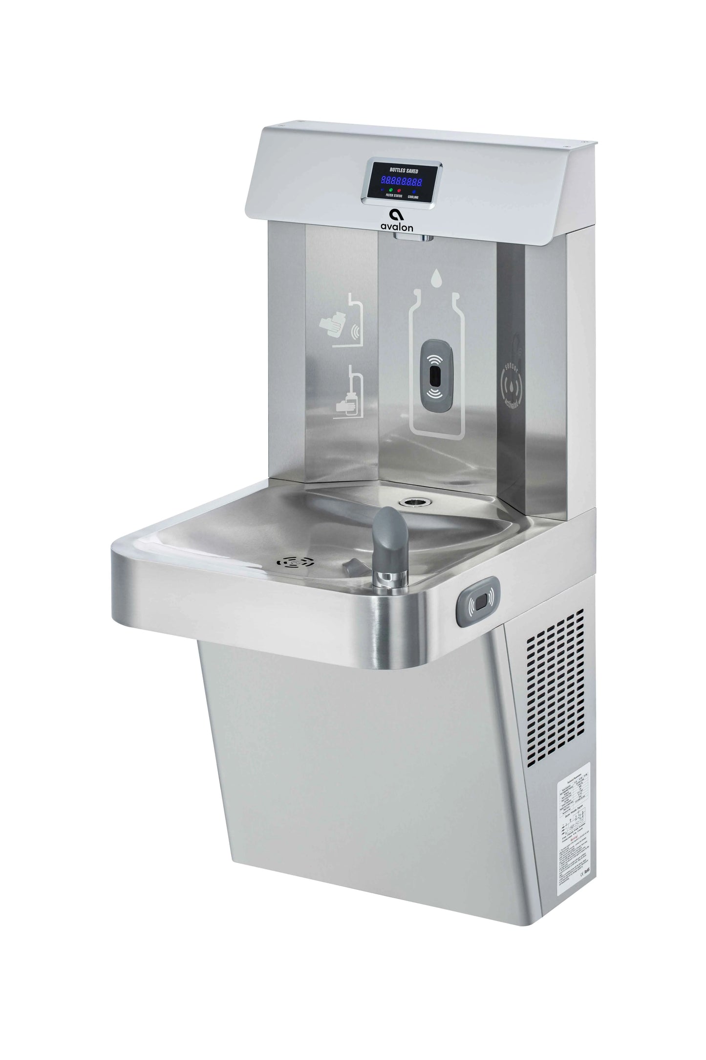 Avalon Wall Mounted Water Fountain with Bottle Filling Station, High Capacity Cooling, Sensor Dispensing, Self Cleaning, Digital Bottle Counter Display, Dual Filtration, ADA Compliant