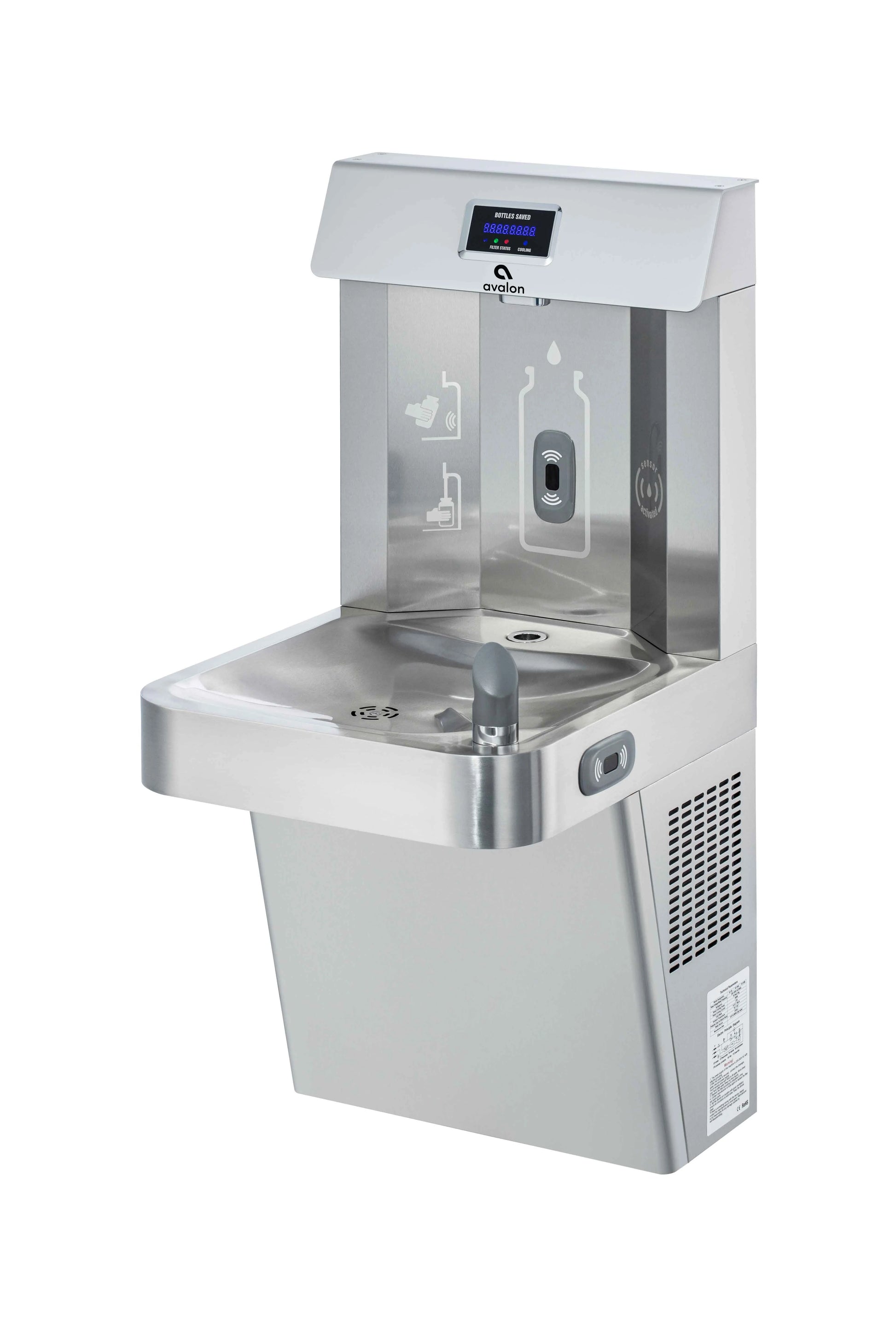 Avalon Wall Mounted Water Fountain with Bottle Filling Station, High Capacity Cooling, Sensor Dispensing, Self Cleaning, Digital Bottle Counter Display, Dual Filtration, ADA Compliant