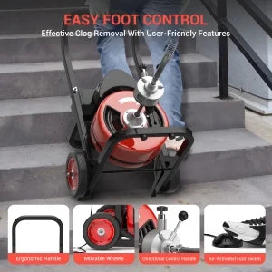 Drain Cleaner Machine 75Ftx1/2Inch,450W Portable Drain Cleaning Machine with 6 Cutters,Gloves,Portable Electric Drain Auger Cleaner for 2" to 4" Pipes
