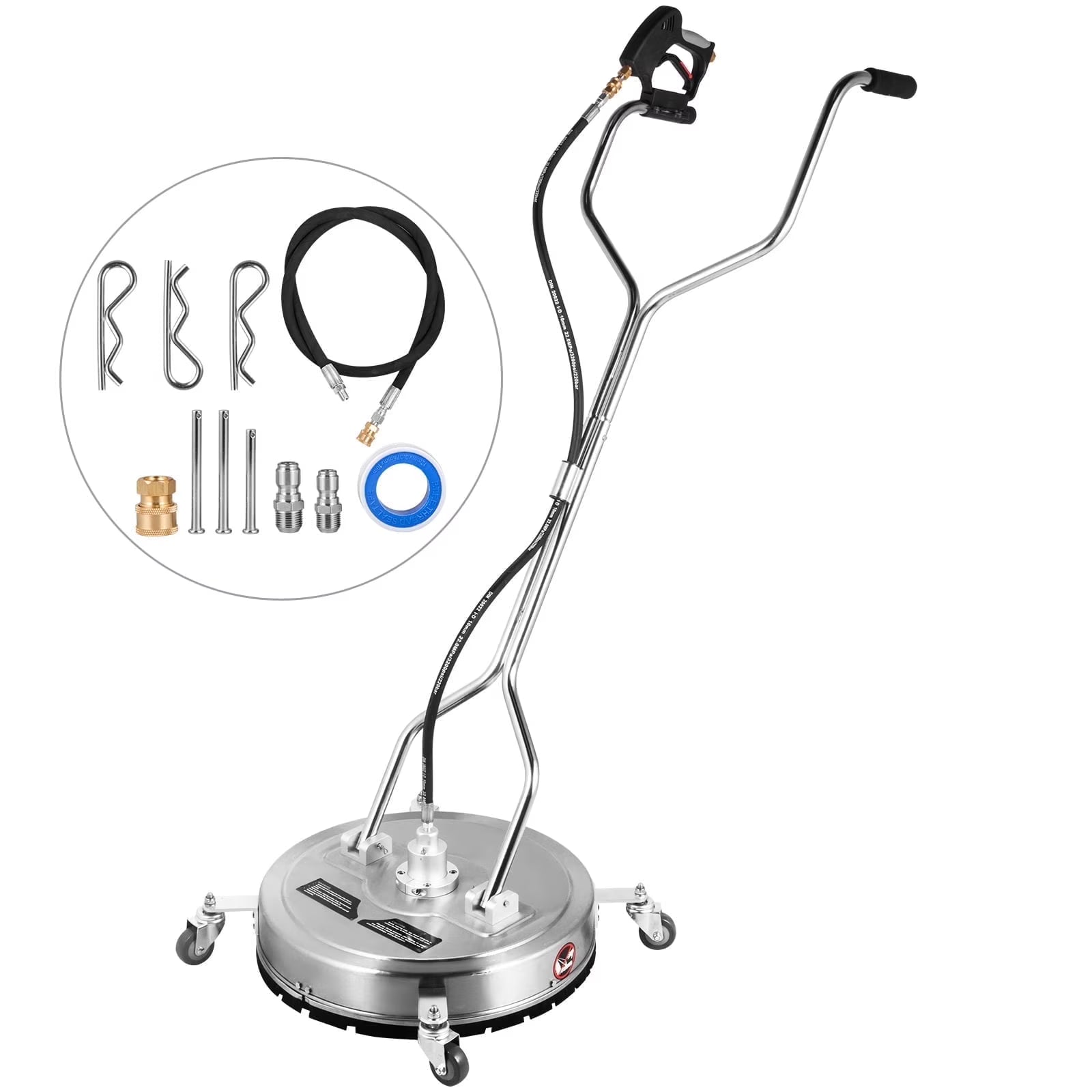 VEVOR 21" Surface Cleaner Pressure Flat Surface Cleaning 4000 PSI Max Working Pressure Flat Surface Cleaner Stainless Steel Rotating Surface Cleaner with 3 Nozzle Front Spray Bar