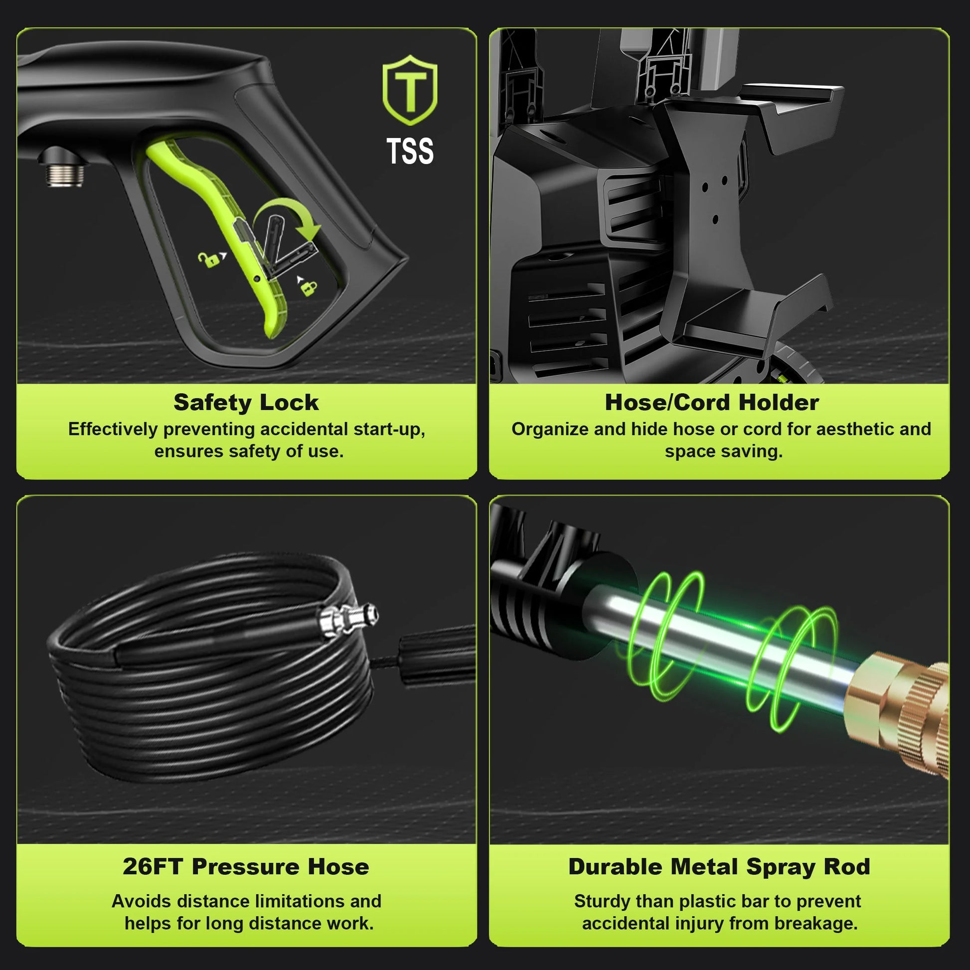 Gisam Electric High Pressure Washer, 4300 PSI 2.5 GPM, with 4 Quick Connect Nozzles, Foam Can, for Cars/ Fences/ Driveways/ Patios / Home Cleaning