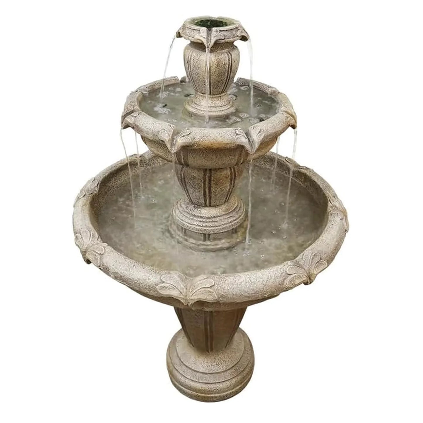 48�?H Outdoor Floor Water Fountain, 3-Tiers Concrete Water Fountain with Submersible Electric Pump - Garden Cascading Waterfall for Yard Patio Lawn Home Decor