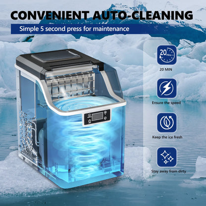 Simzlife Crescent Ice Makers Countertop, 35.9Lbs/24H, 16Pcs in 12Mins, Auto Deep Cleaning, Timer, Portable Crescent Ice Maker Countertop with Crystal-Clear Ice Cubes for Home/Office/Party