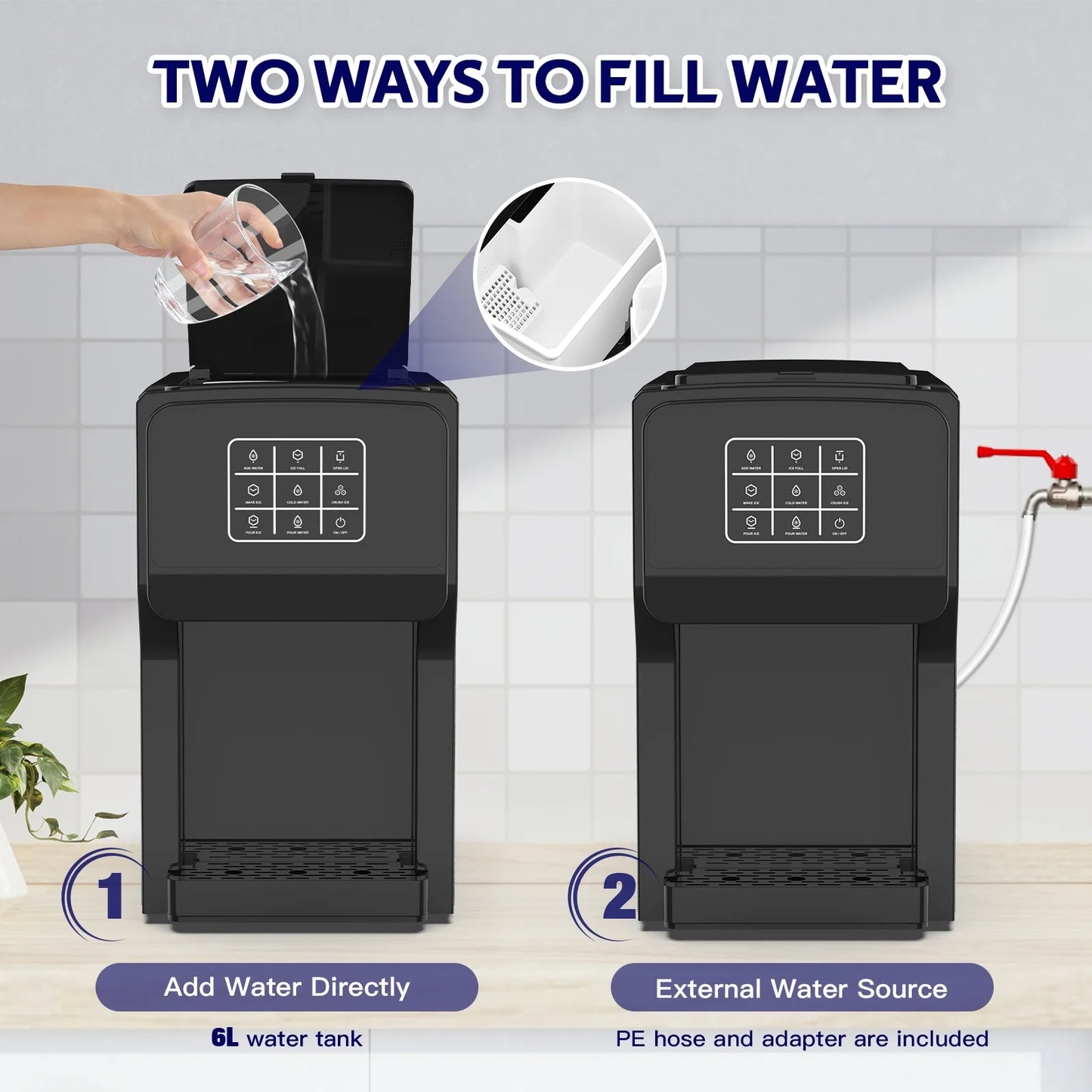 Advwin 3 in 1 Water Dispenser with Ice Maker Countertop, Bullet Ice, Crushed Ice, Water Cooler, 44Lbs/24H, 12 Ice Cube/6Min, Self-cleaning, 4Lbs Ice Storage, Home, Kitchen, Party, RV