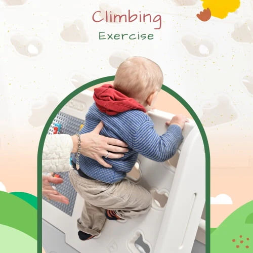 5-in-1 Toddler Climber Basketball Hoop Set Kids, Montessori Climbing Toys for Baby, Playground Climber Playset with Tunnel, Climber, Whiteboard,Toy Building Block Baseplates, Gift for Boys Girls, Gray