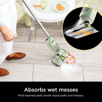 Shark VACMOP Cordless Hard Floor Cleaner, Vacuum and Spray Mop, Powerful Suction, Lightweight, LED Headlights, Includes 4 Disposable Pads, 12oz Multi-surface Cleaning Solution, Lime Green, VM252GN