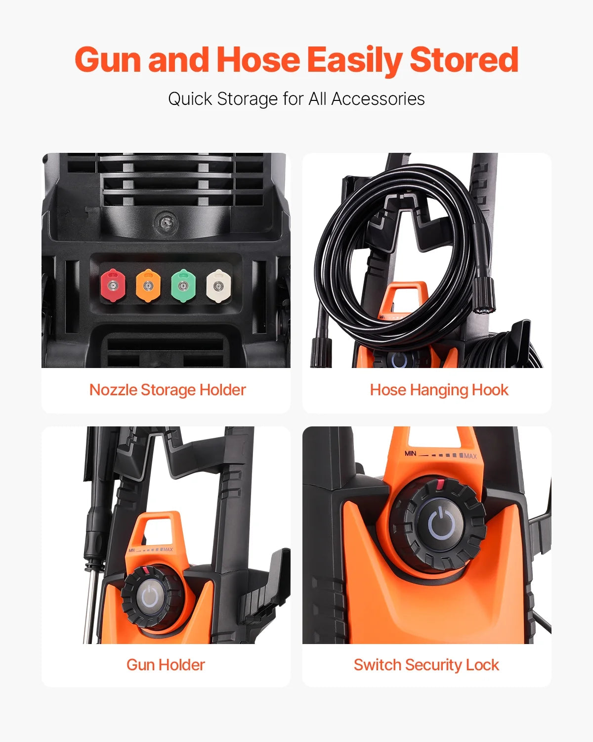 VEVOR Electric Pressure Washer, Max 4500 Psi and 3.2 GPM with Pressure Adjustment, High Power Pressure Cleaning Machine with 4 Quick Connect Nozzles