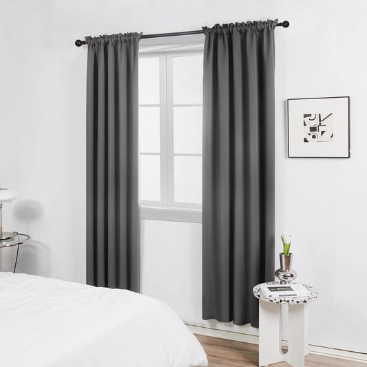 Deconovo Bedroom Blackout Curtains Rod Pocket Light Block Window Drapes for Home Decor, Set of 2, 42 x 72 inch, Black