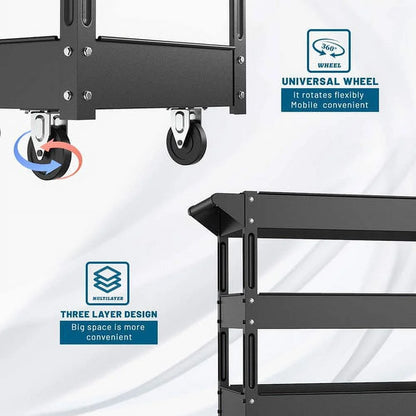 XERATH Steel 3-Shelf Multipurpose Utility/Supply/Service/Tool Cart Great for Garage, Warehouse, Cleaning, Office & Workplace [Assembled Size: 30 (L) x 16 (W) x 30.5 (H) inch]